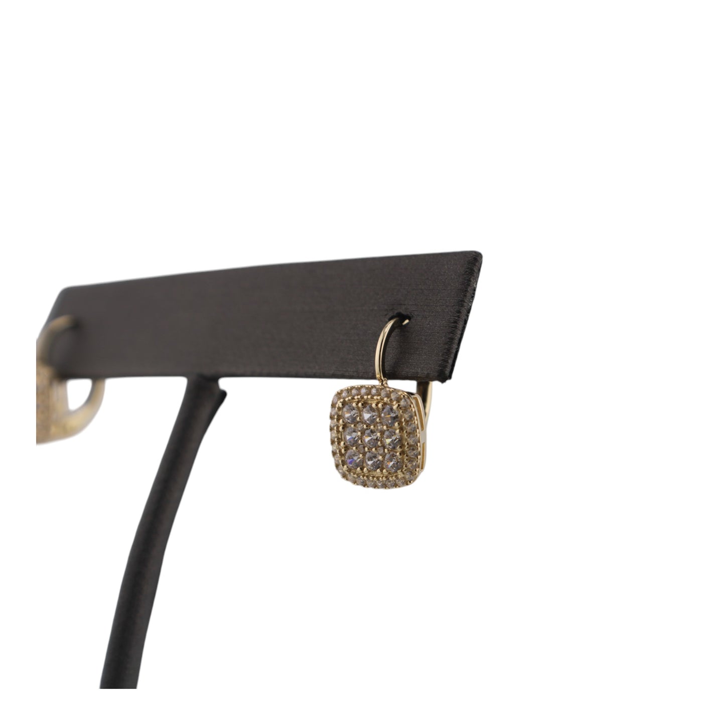 14KT Yellow W/ White Cz Square 10mm Drop Earring