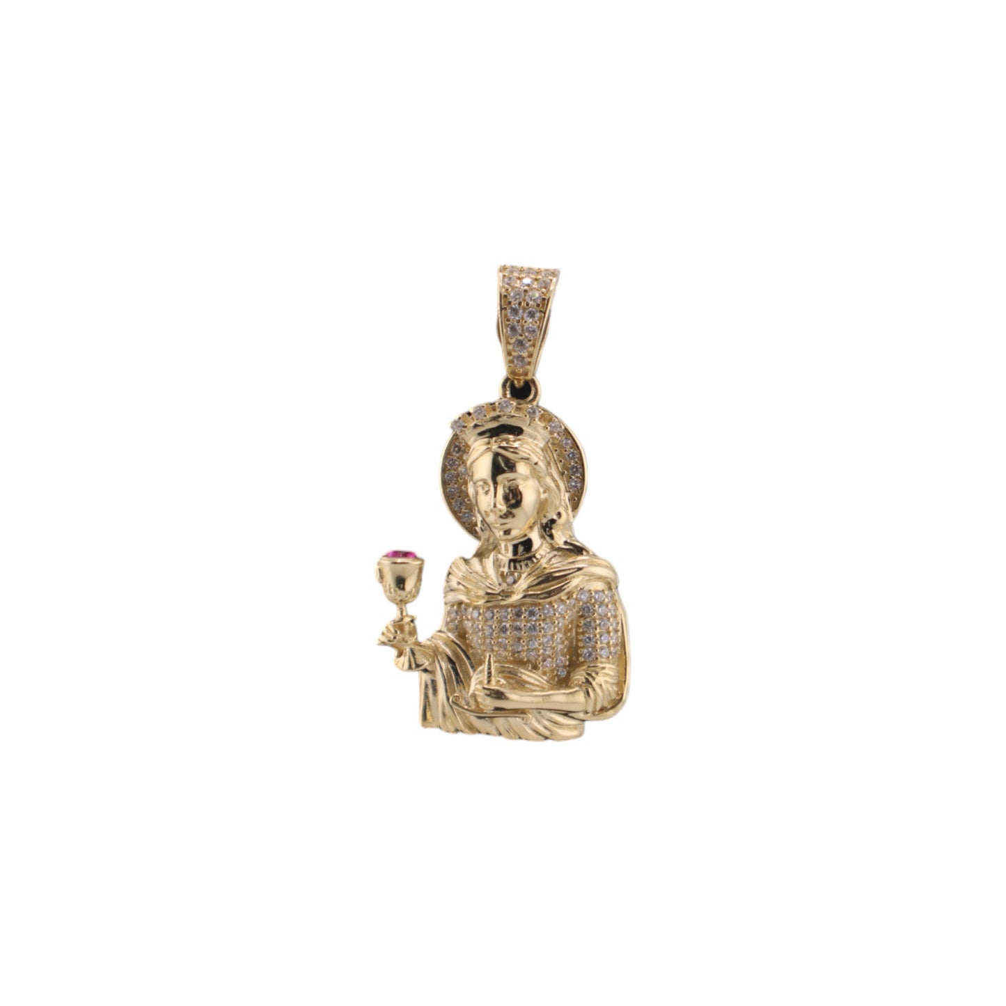 14KT Yellow Gold 40mm W/ white & red Cz Pendant Semisolid 8.5g Santa Barbara