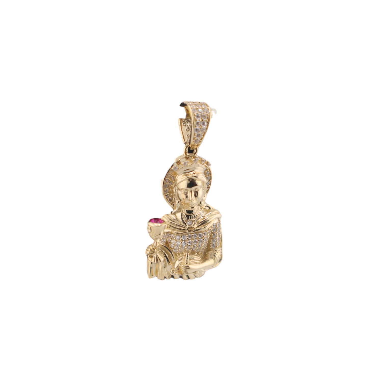 14KT Yellow Gold 40mm W/ white & red Cz Pendant Semisolid 8.5g Santa Barbara