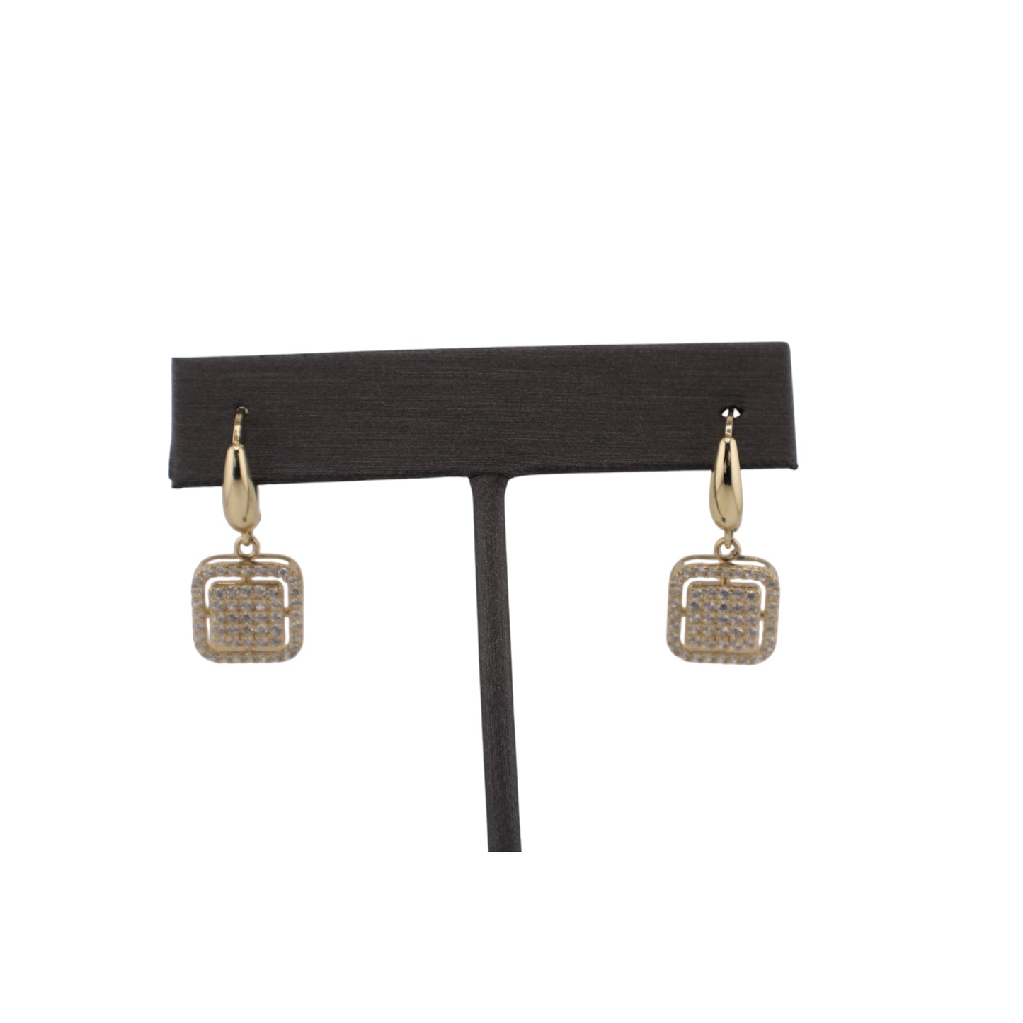 14KT Yellow W/ White Cz Square Hoops Earrings