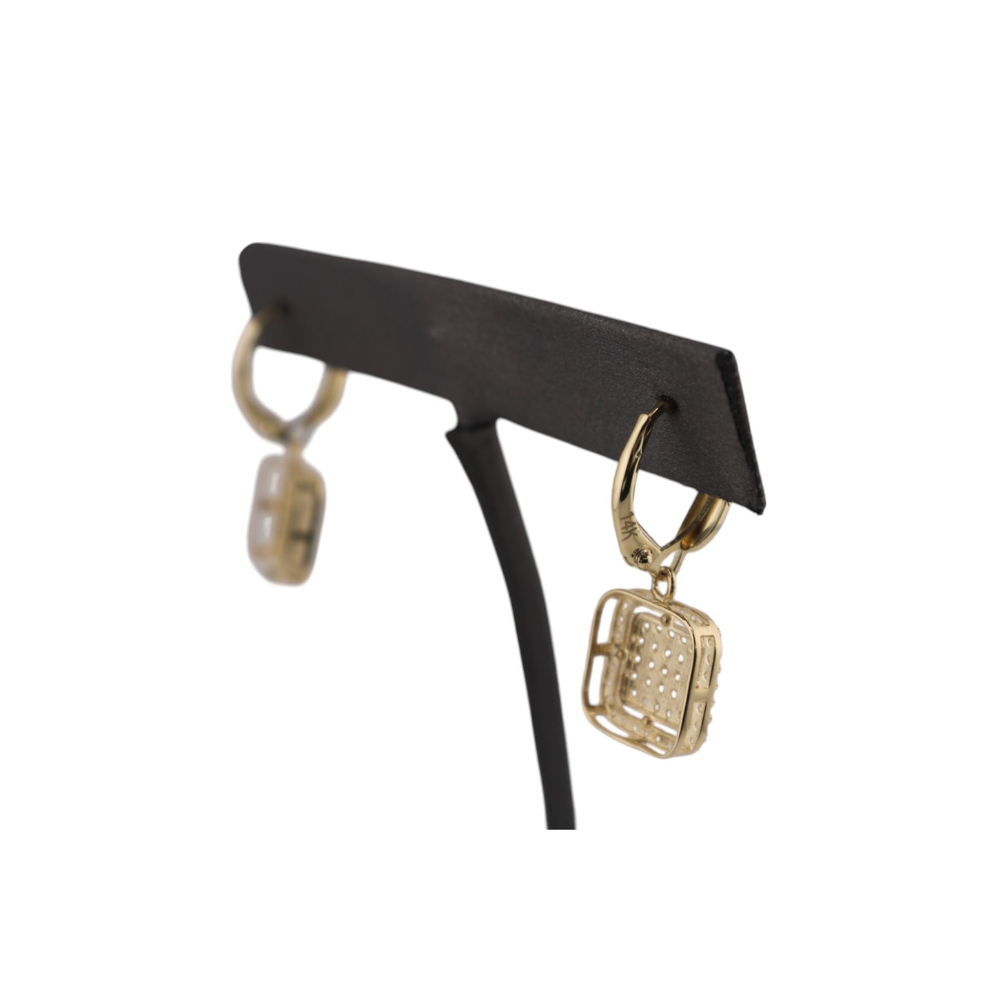 14KT Yellow W/ White Cz Square Hoops Earrings