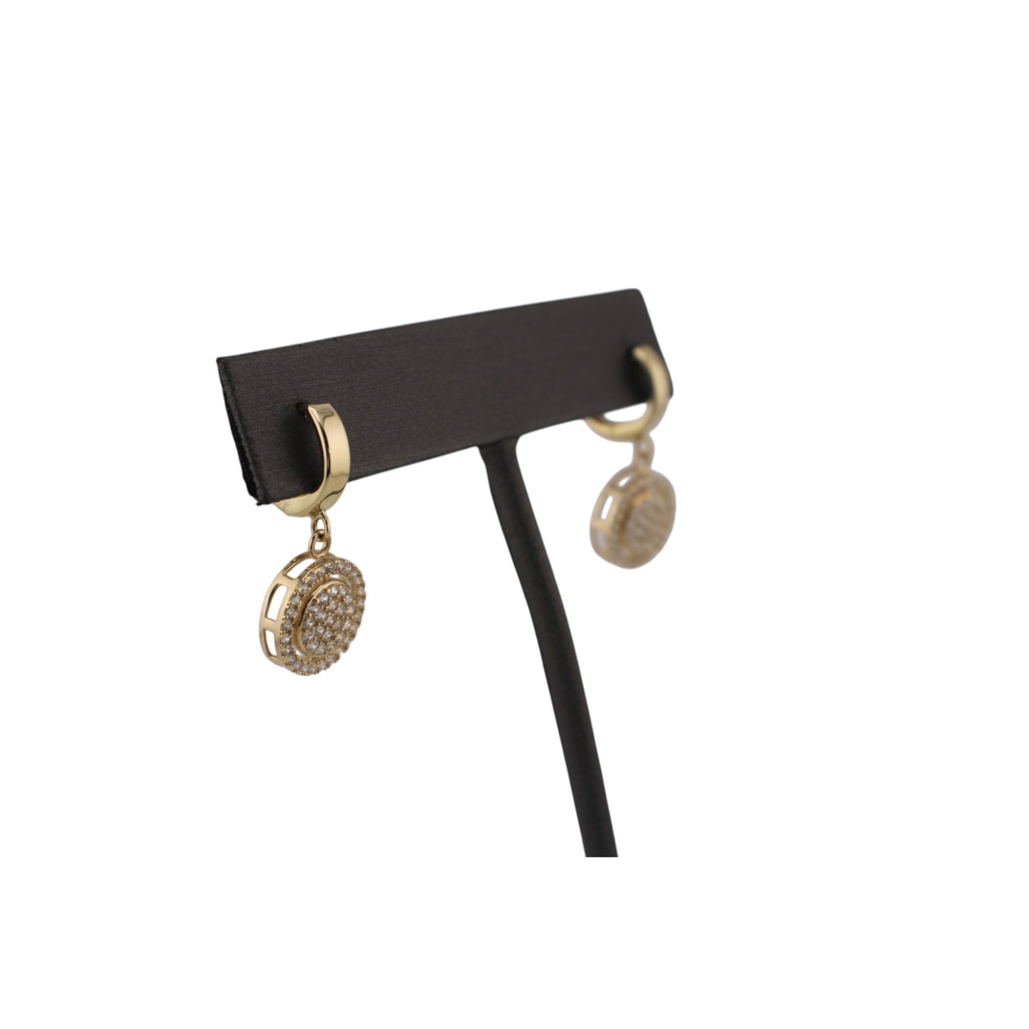 14KT Yellow W/ White Cz Round Hoops Earrings