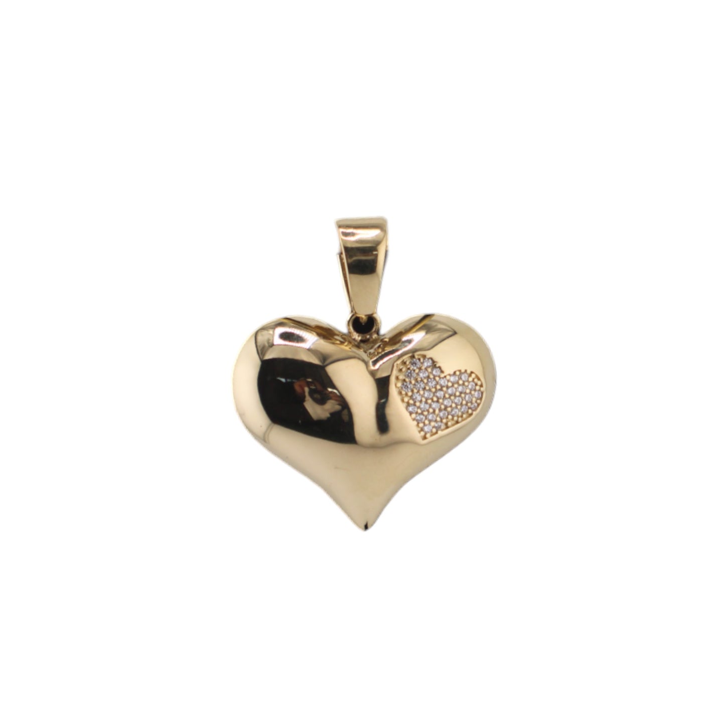 14KT Yellow Gold 29mm Puff Hart W/white Cz 4.5g Pendant