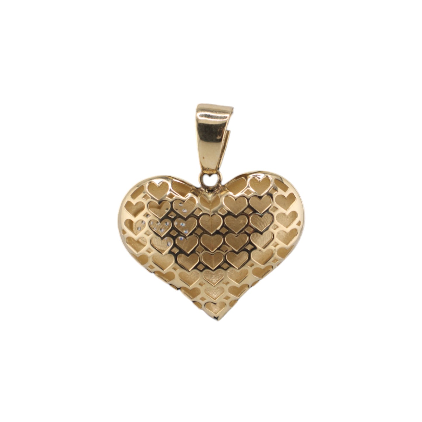14KT Yellow Gold 29mm Puff Hart W/white Cz 4.5g Pendant