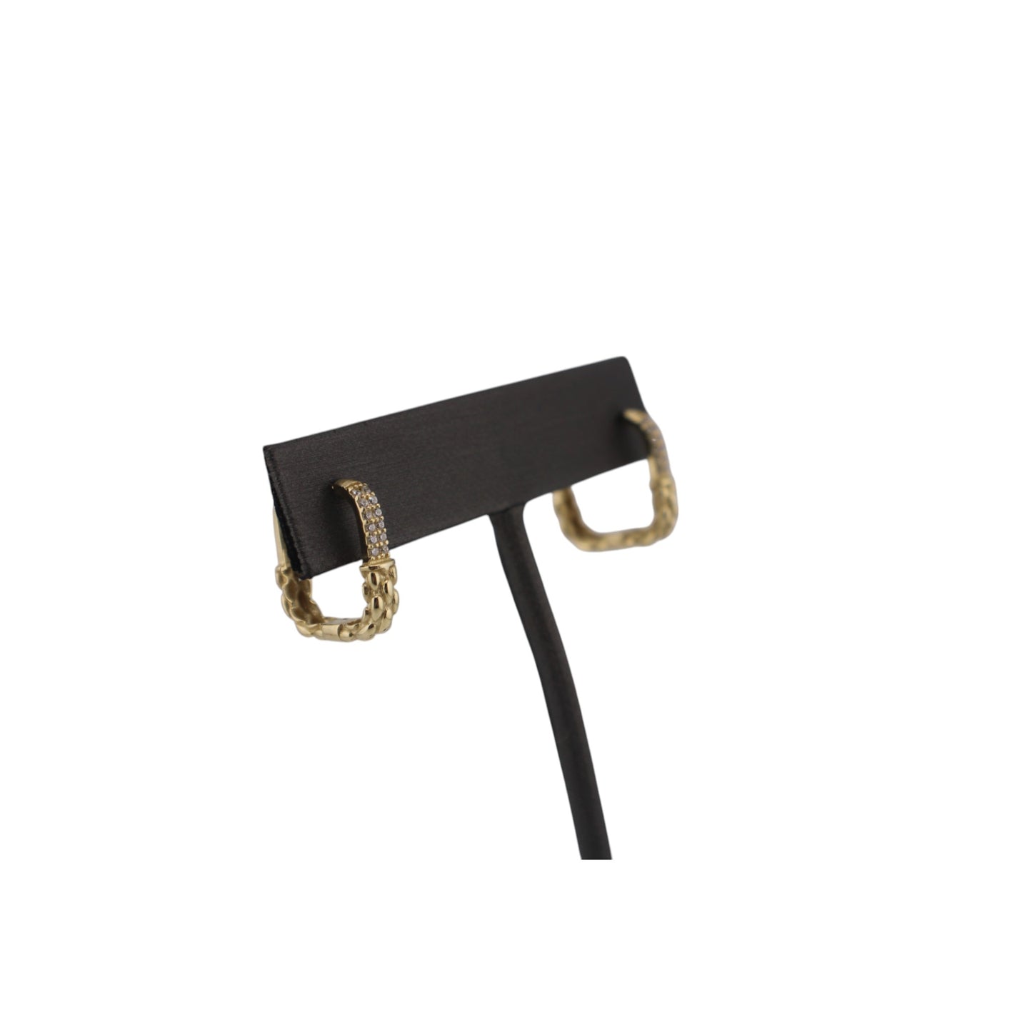 14KT Yellow Gold Square W/ White Cz Style Hoops 13.mm Earrings