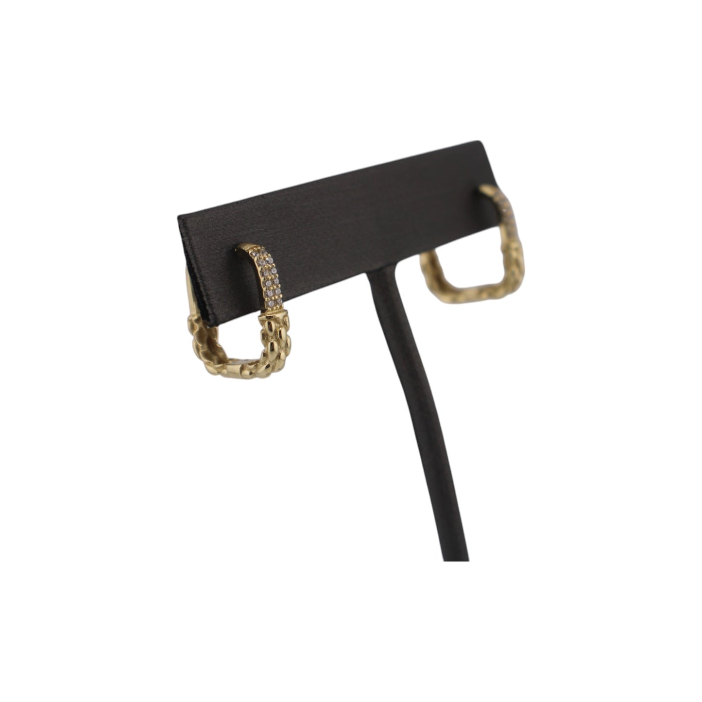 14KT Yellow Gold Square W/ White Cz Style Hoops 13.mm Earrings