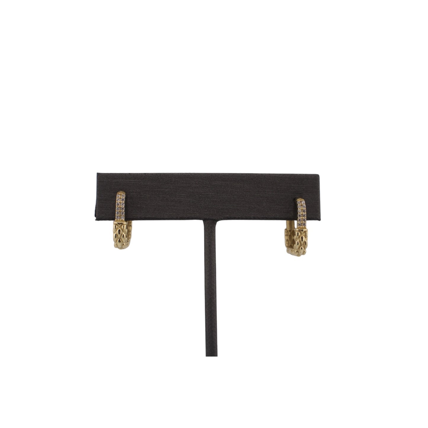14KT Yellow Gold Square W/ White Cz Style Hoops 13.mm Earrings