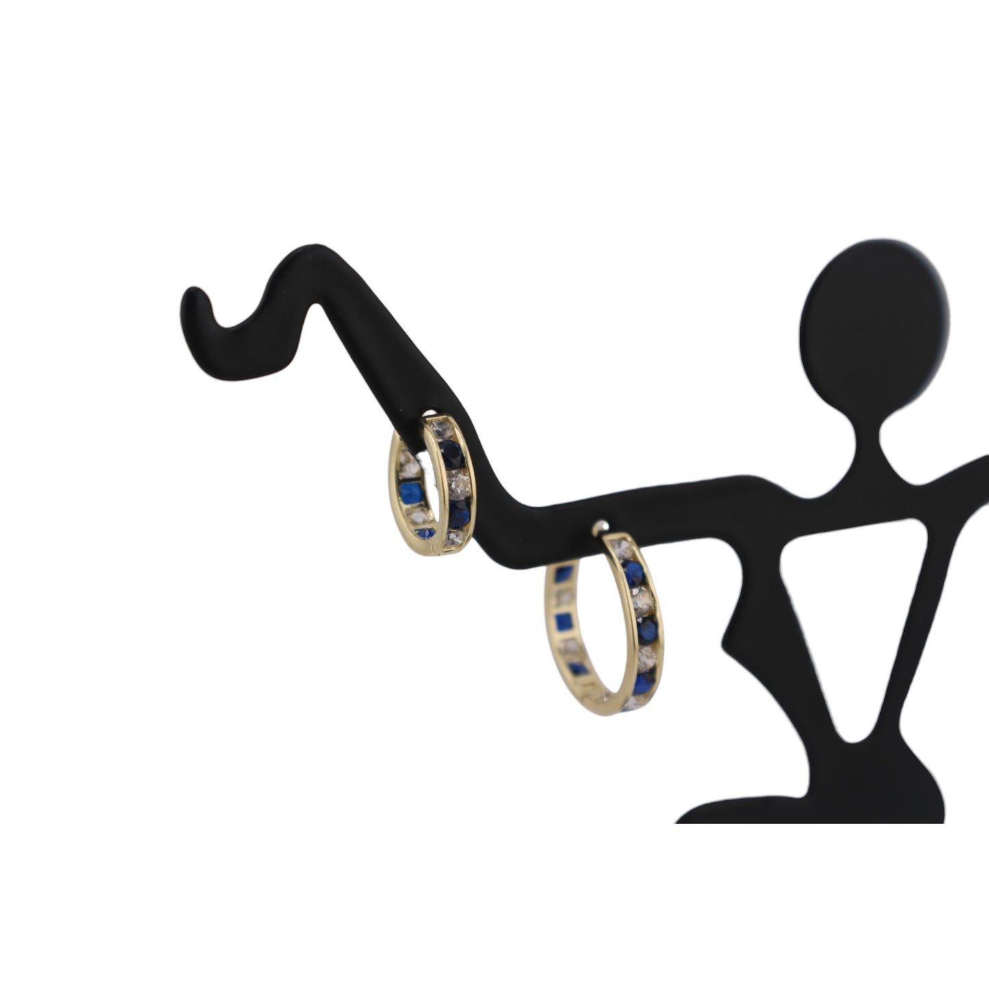 14KT Solid Yellow Gold W/ White & Blue Cz Hoops Style Earrings