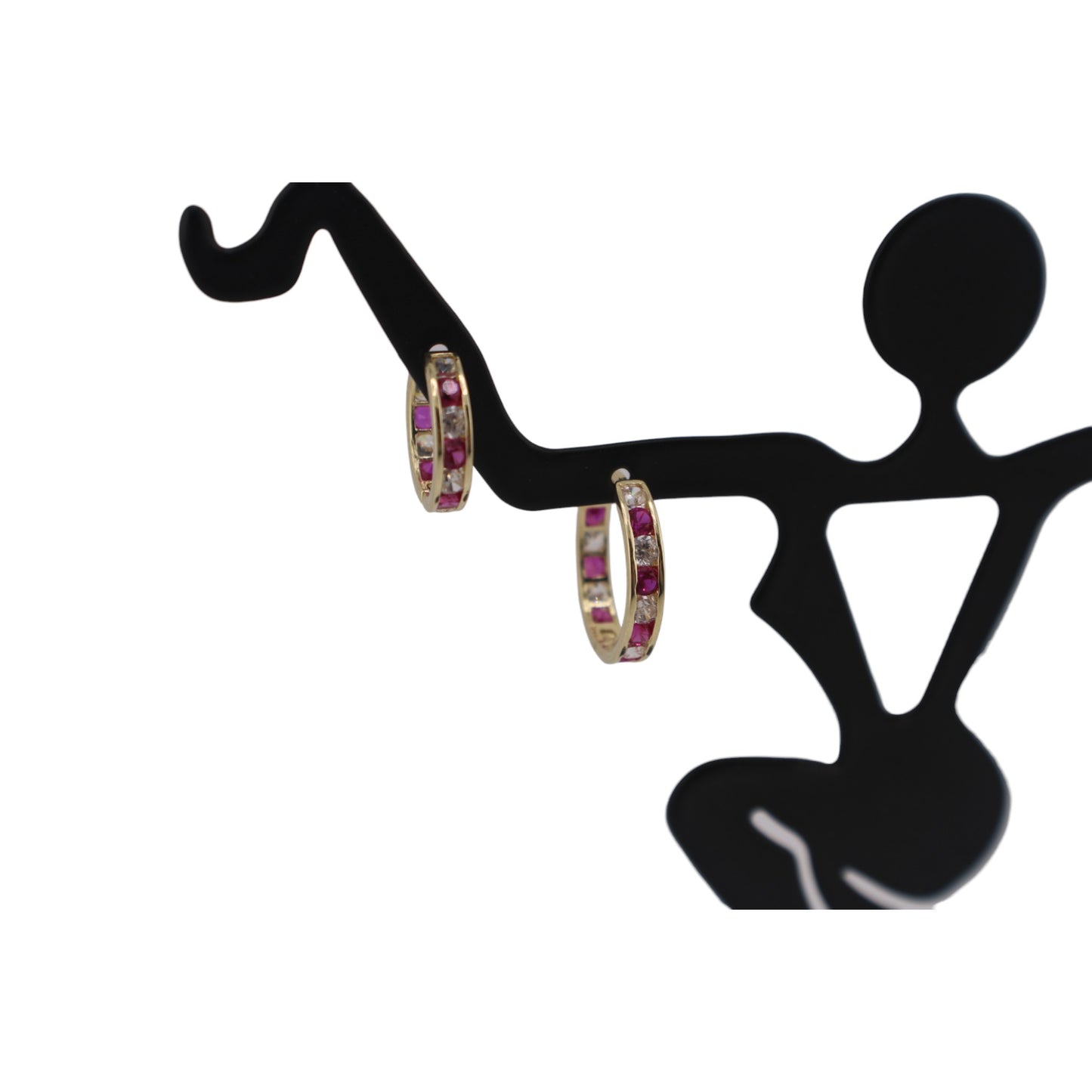 14KT Solid Yellow Gold W/ White & Pink Cz Hoops Style Earrings