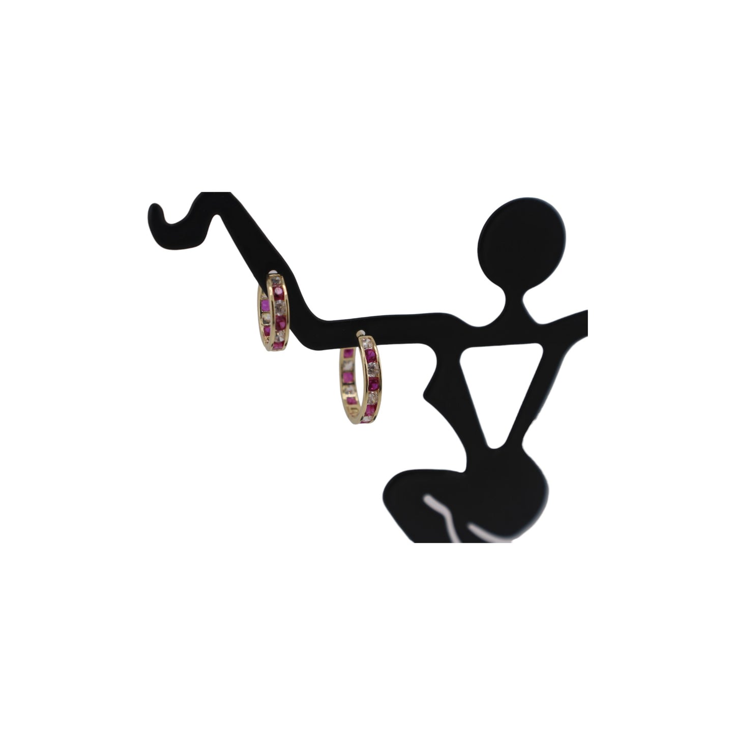 14KT Solid Yellow Gold W/ White & Pink Cz Hoops Style Earrings