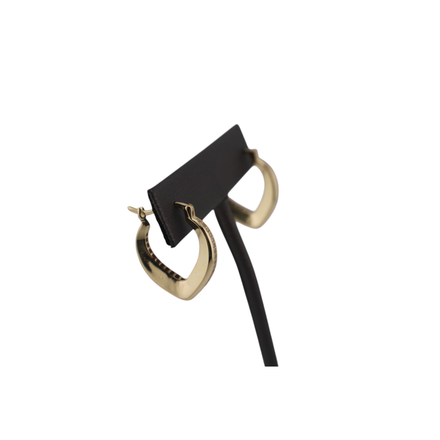 14KT Semi-Solid Yellow Gold Hoops W/ One Row White Cz Earrings