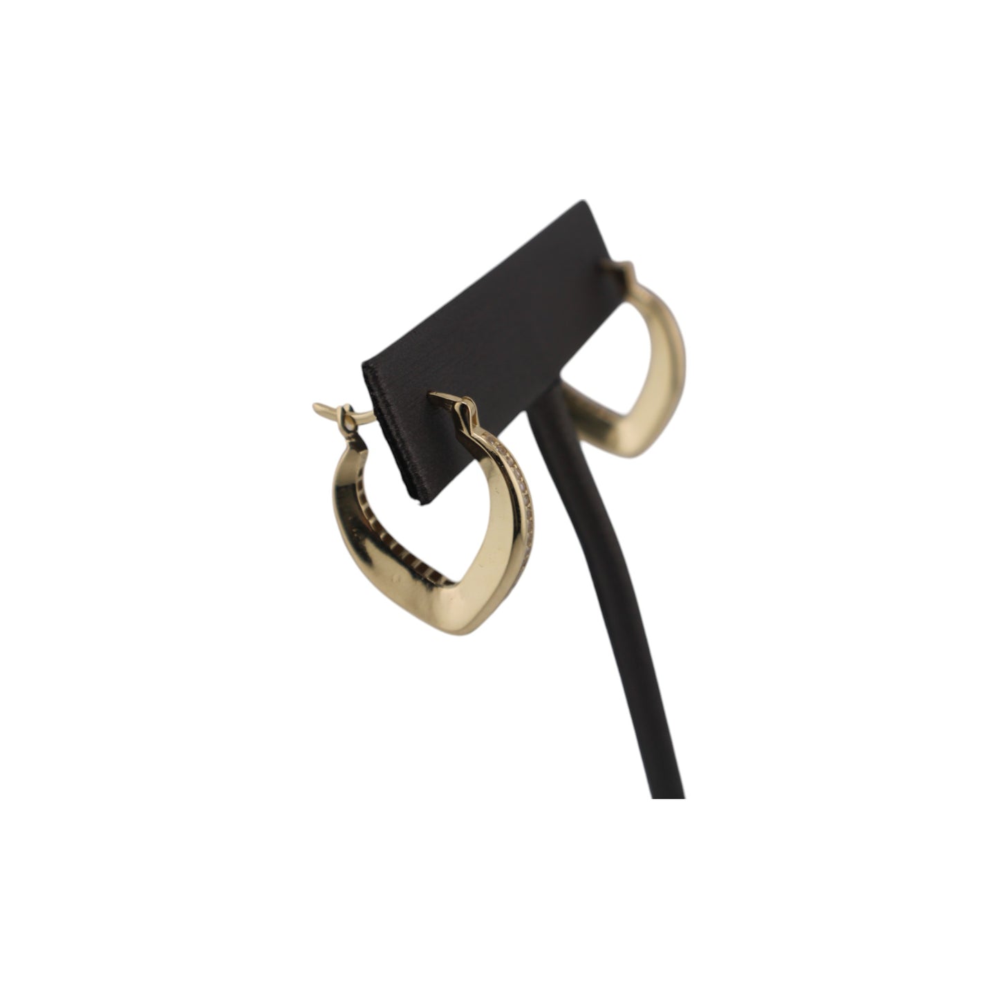 14KT Semi-Solid Yellow Gold Hoops W/ One Row White Cz Earrings