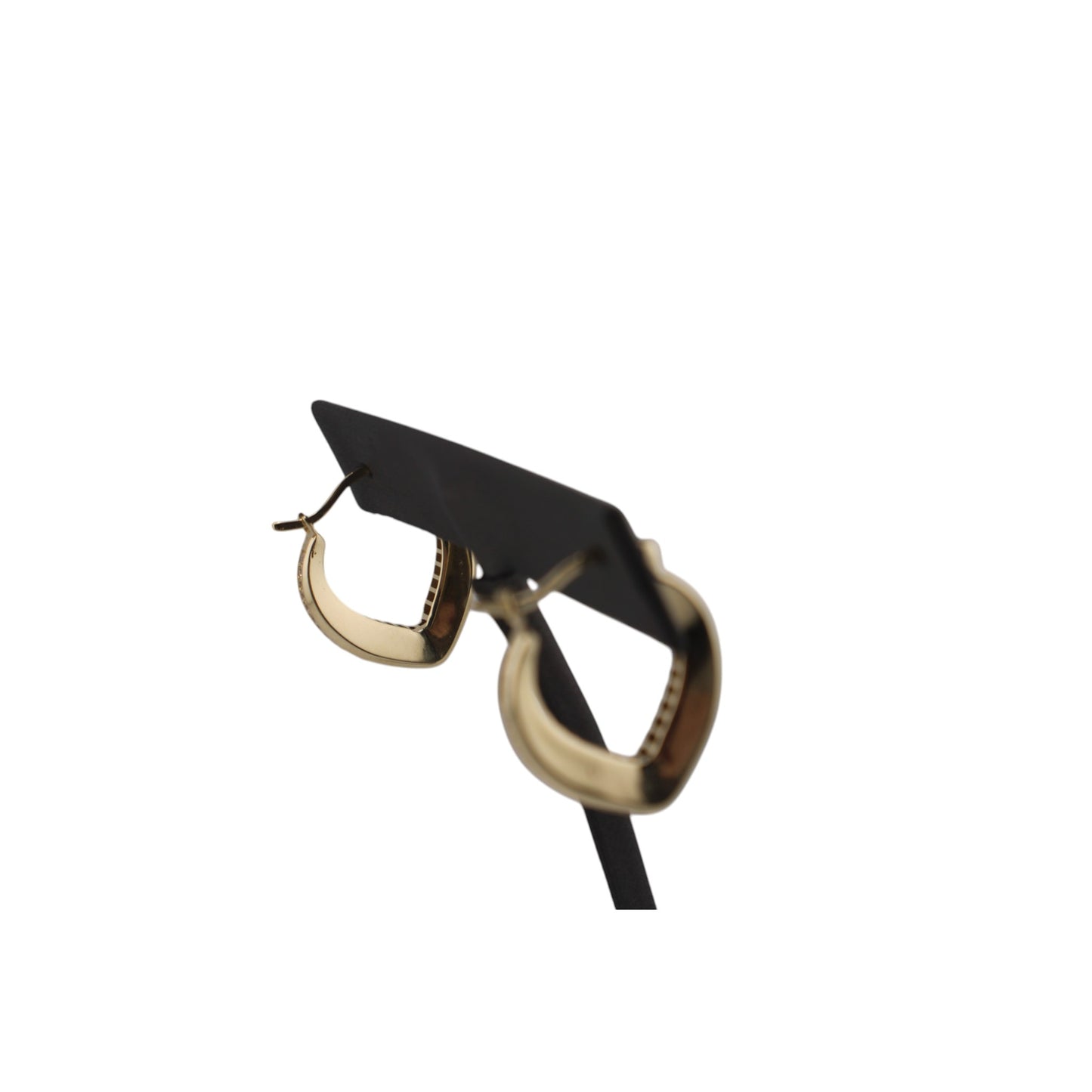 14KT Semi-Solid Yellow Gold Hoops W/ One Row White Cz Earrings