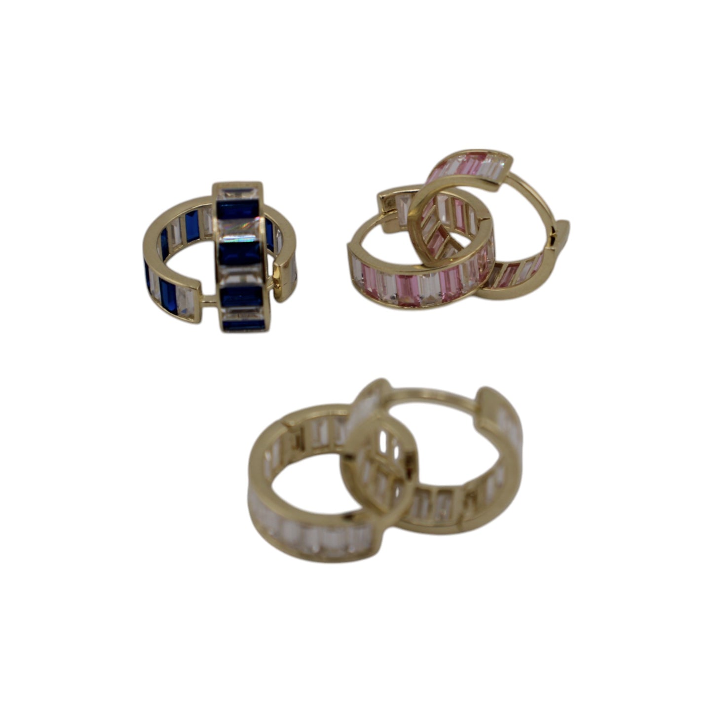 14KT Solid Yellow Gold W/ White & Pink Or Blue Cz 12.mm Hoops Style Earrings