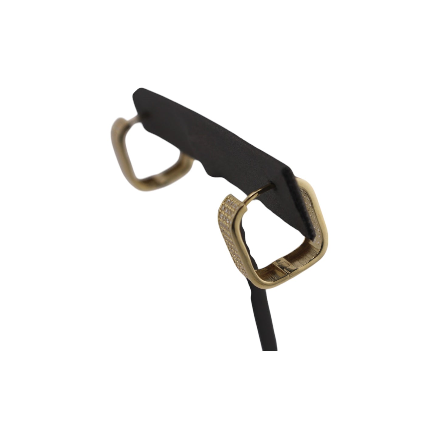 14KT Yellow Gold Square W/ White Cz Hoops 14.mm Earrings