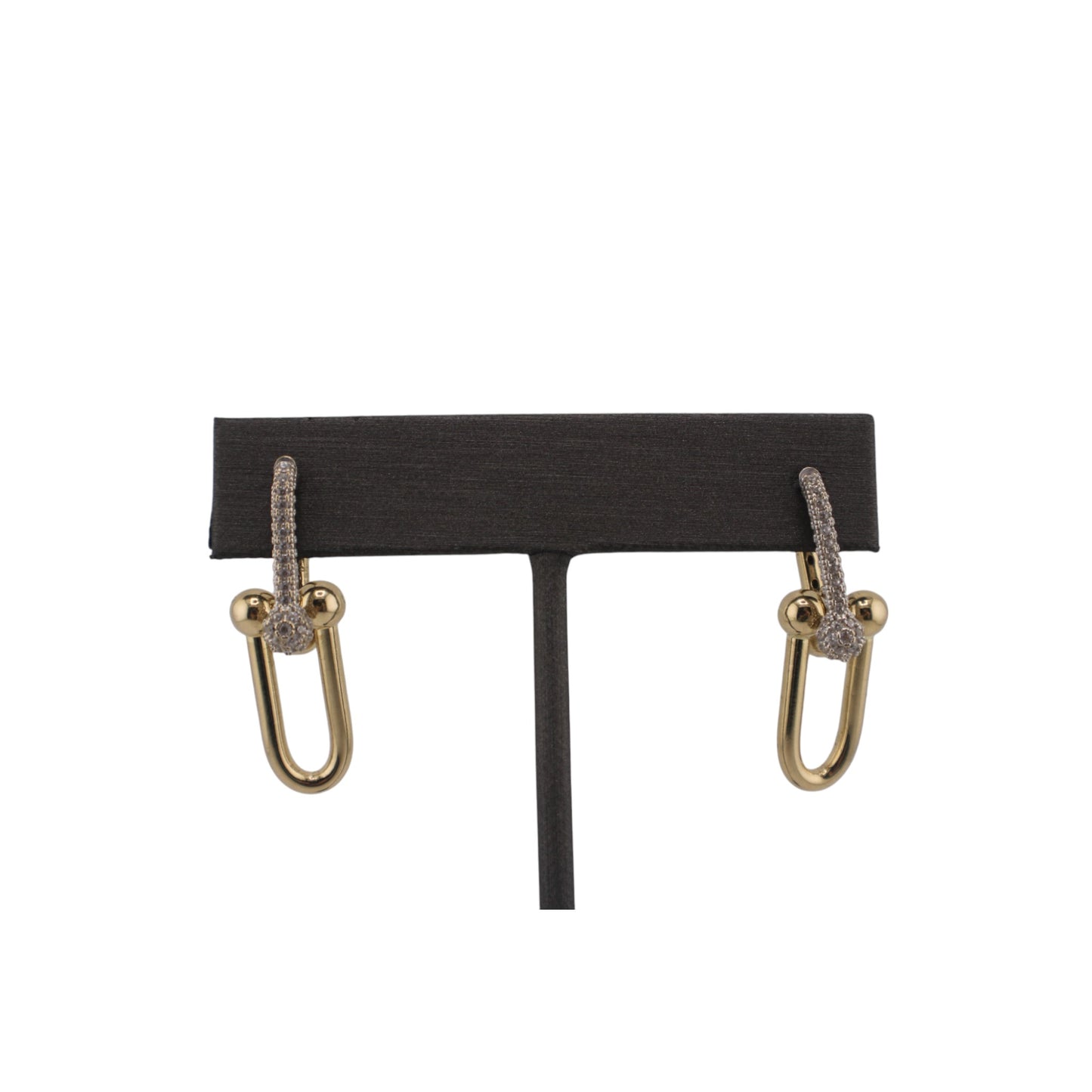 14KT Semi-Solid Yellow Gold Hoops Fancy Style 30.mm W/ White Cz Earrings