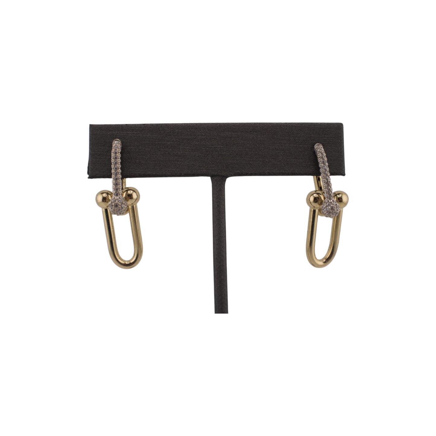 14KT Semi-Solid Yellow Gold Hoops Fancy Style 30.mm W/ White Cz Earrings