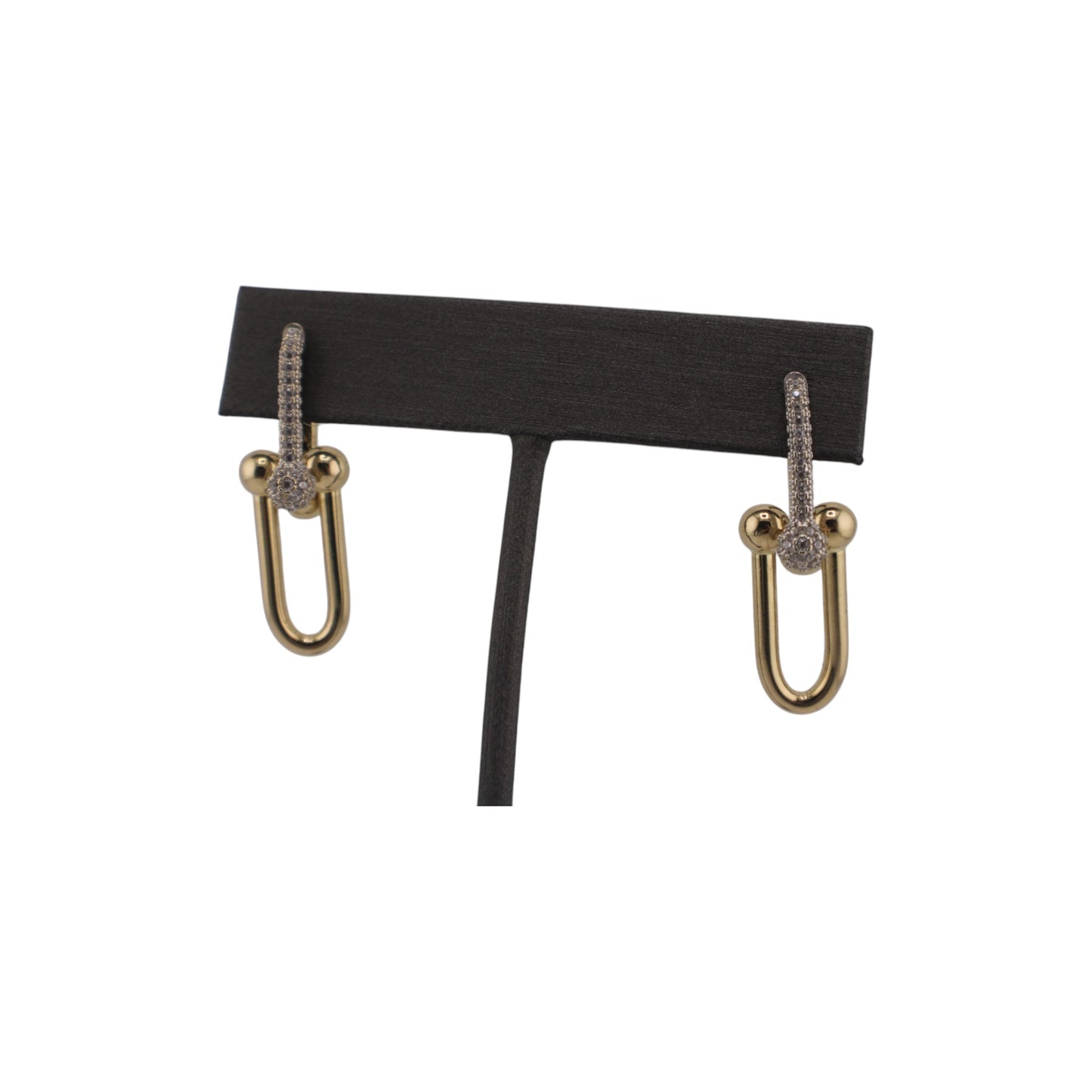 14KT Semi-Solid Yellow Gold Hoops Fancy Style 30.mm W/ White Cz Earrings