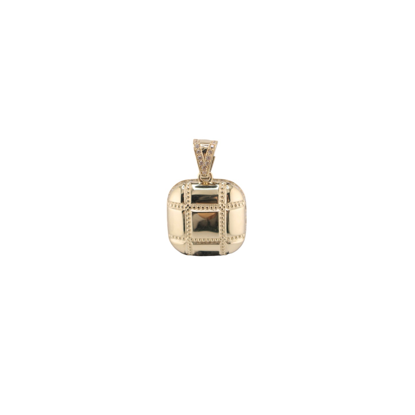 14KT Semi-Solid Yellow/W White Cz Gold 28mm Fancy Square Pendant