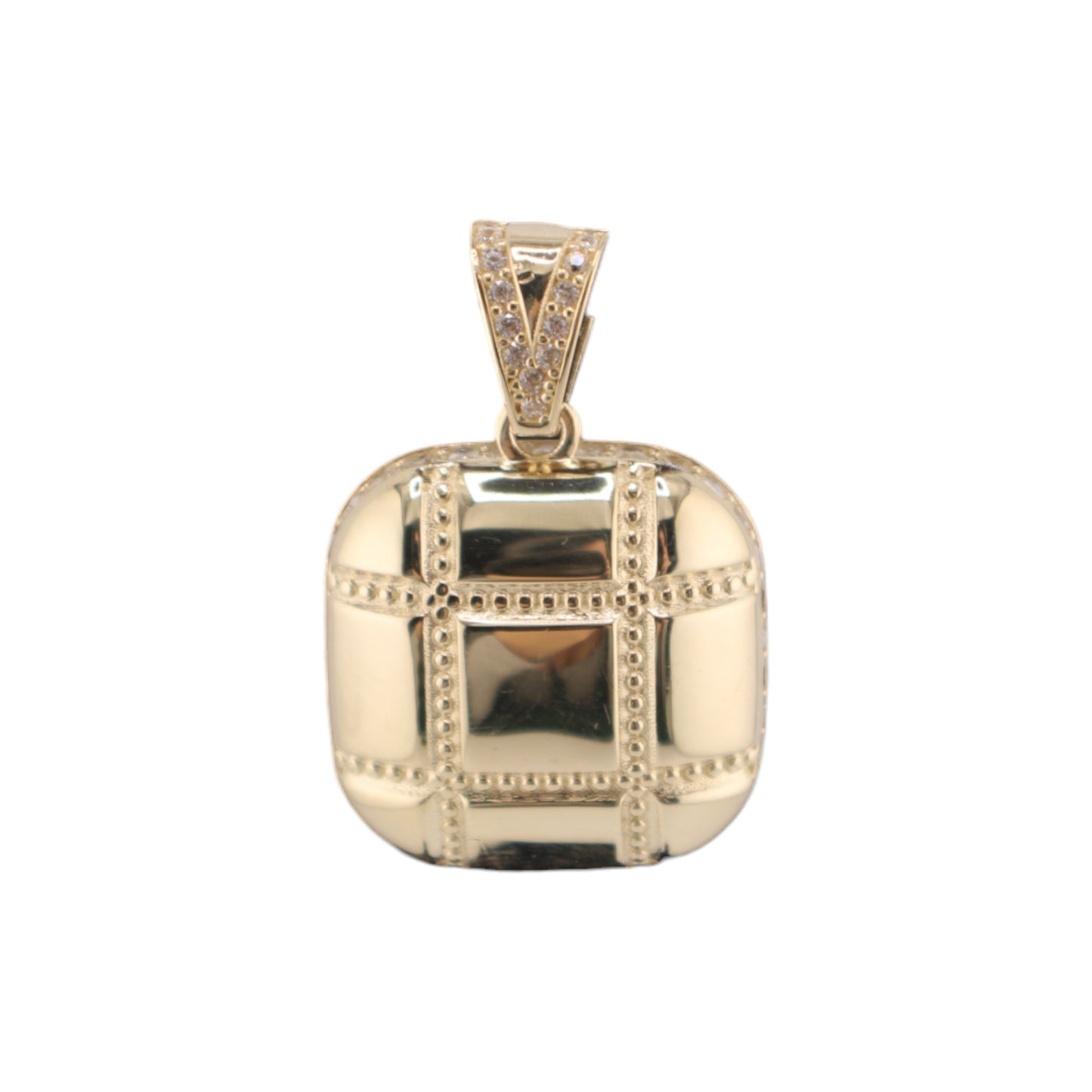 14KT Semi-Solid Yellow/W White Cz Gold 28mm Fancy Square Pendant