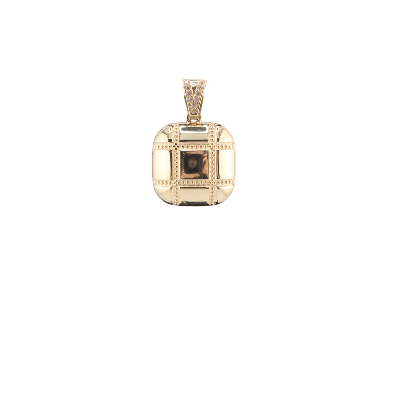 14KT Semi-Solid Yellow/W White Cz Gold 28mm Fancy Square Pendant