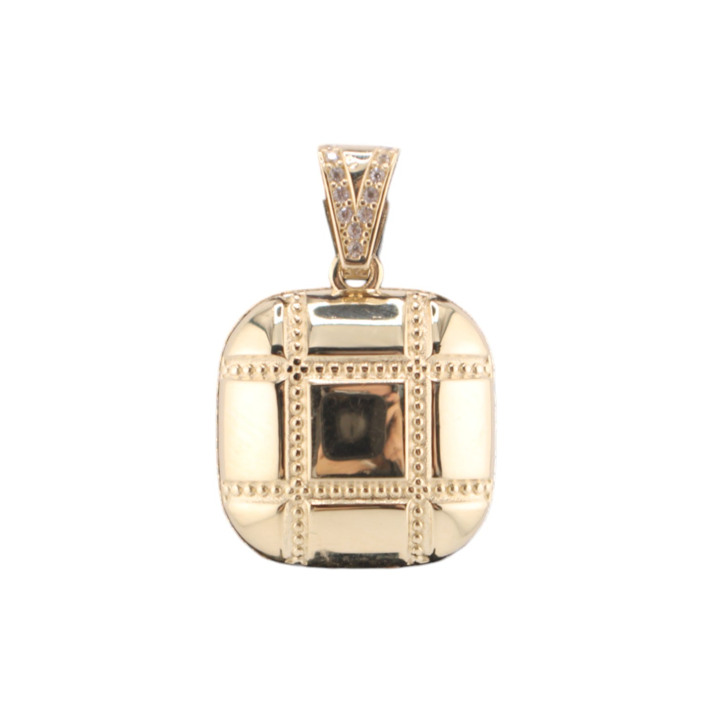 14KT Semi-Solid Yellow/W White Cz Gold 28mm Fancy Square Pendant