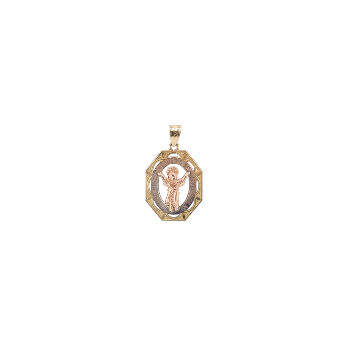 14KT Yellow/White & Rose Solid Gold Infant Jesus 30.mm Pendant