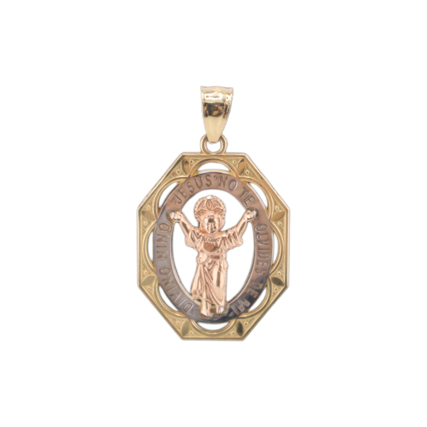 14KT Yellow/White & Rose Solid Gold Infant Jesus 30.mm Pendant