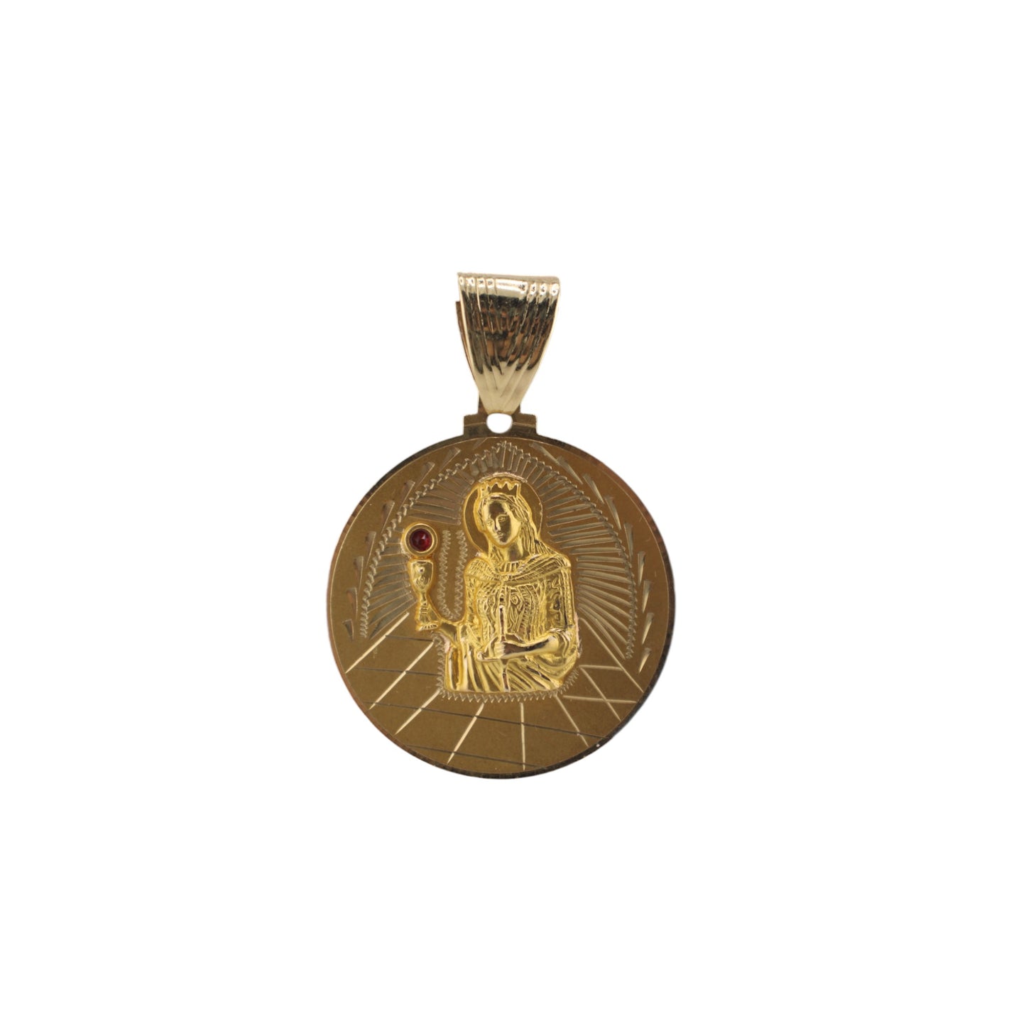 14KT Yellow Solid Gold Santa Barbara 65mm Round Pendant