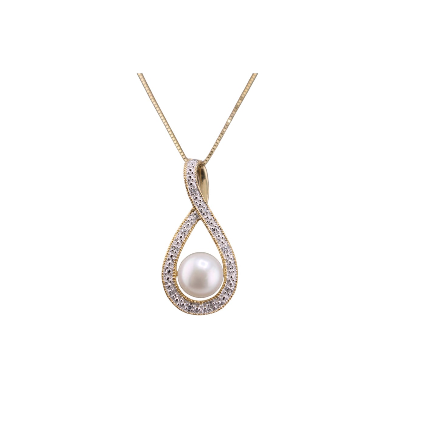 14KT Yellow Gold FW Pearl W/0.5cttw Diamond Loop Pendant And Chain 18"