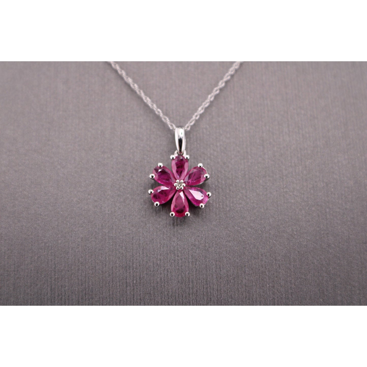 14KT Yellow Or White Gold W/Gem & Diamond Flower And Chain 18"