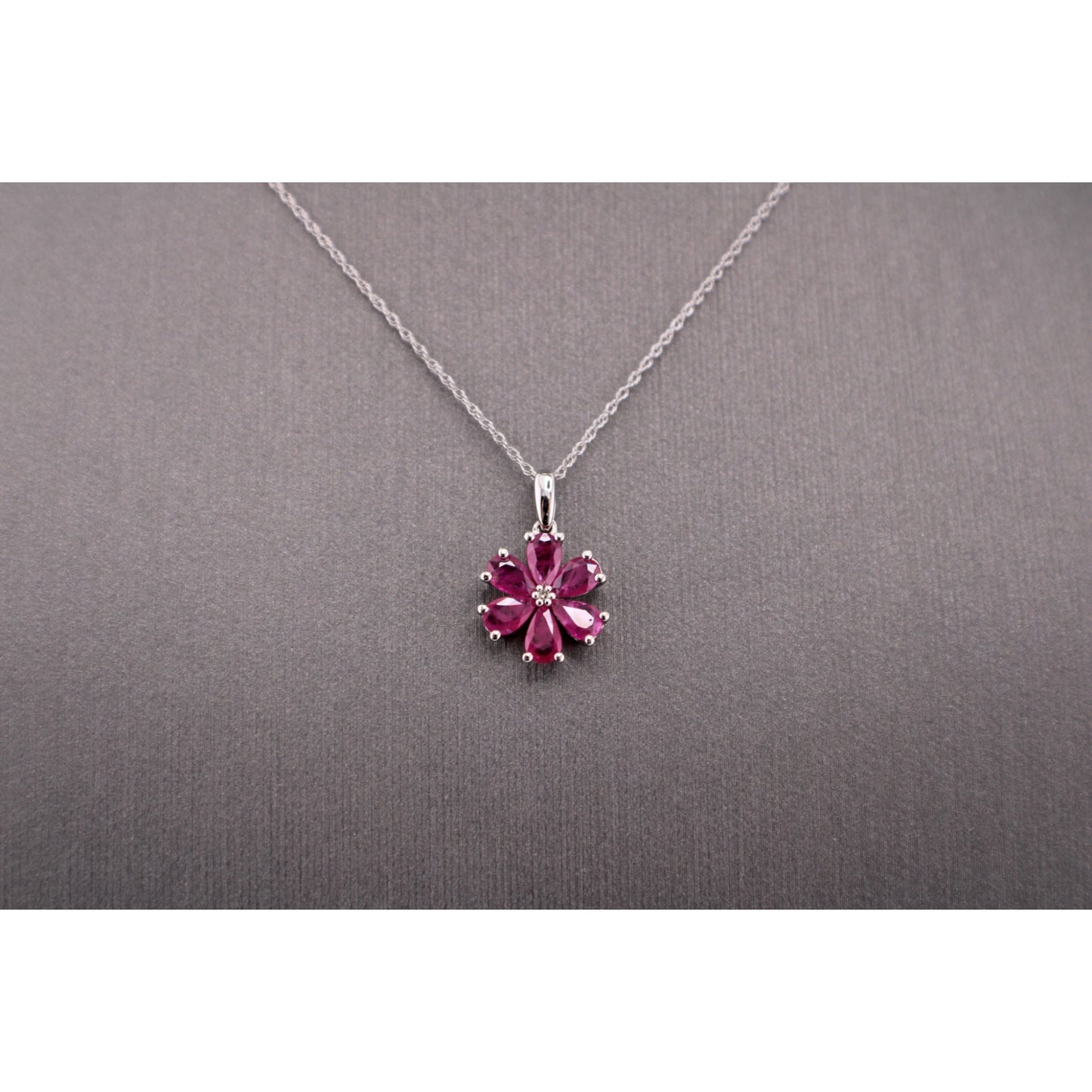 14KT Yellow Or White Gold W/Gem & Diamond Flower And Chain 18"