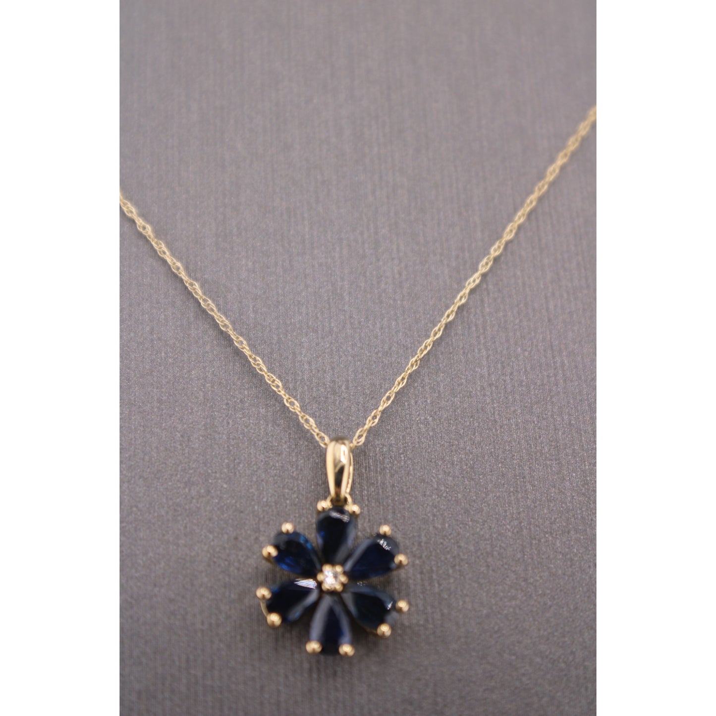 14KT Yellow Or White Gold W/Gem & Diamond Flower And Chain 18"