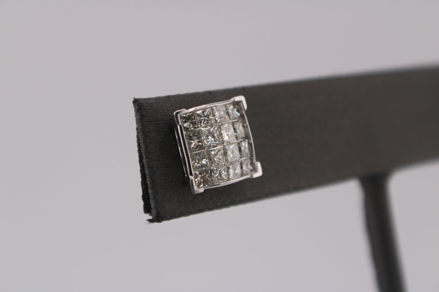 14KT White Gold W/ Diamond 1.50cttw Cluster Square Studs Earrings