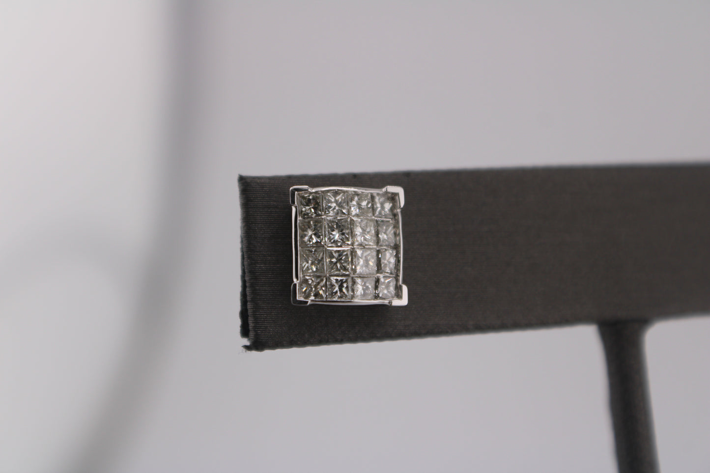 14KT White Gold W/ Diamond 1.50cttw Cluster Square Studs Earrings