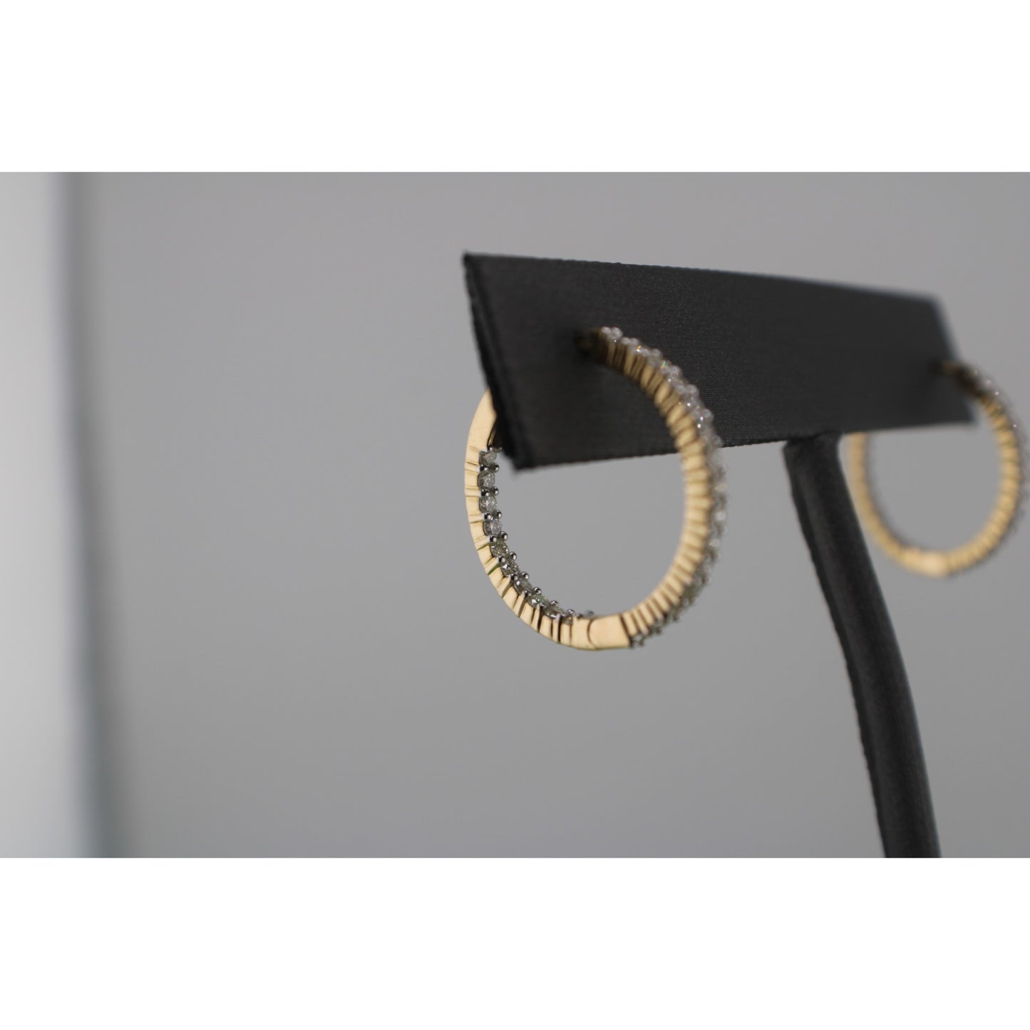 14KT Yellow Gold Round Hoops Diamond Inside-Out Earrings.
