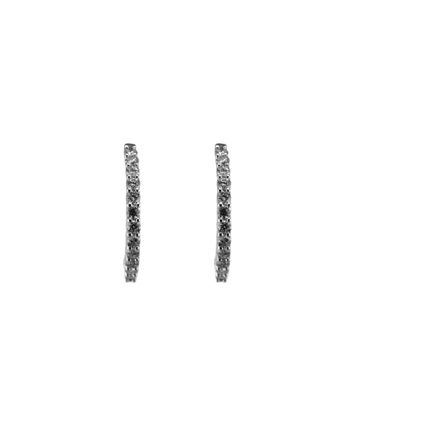 14KT White Gold Round Hoops Diamond Inside-Out Earrings.