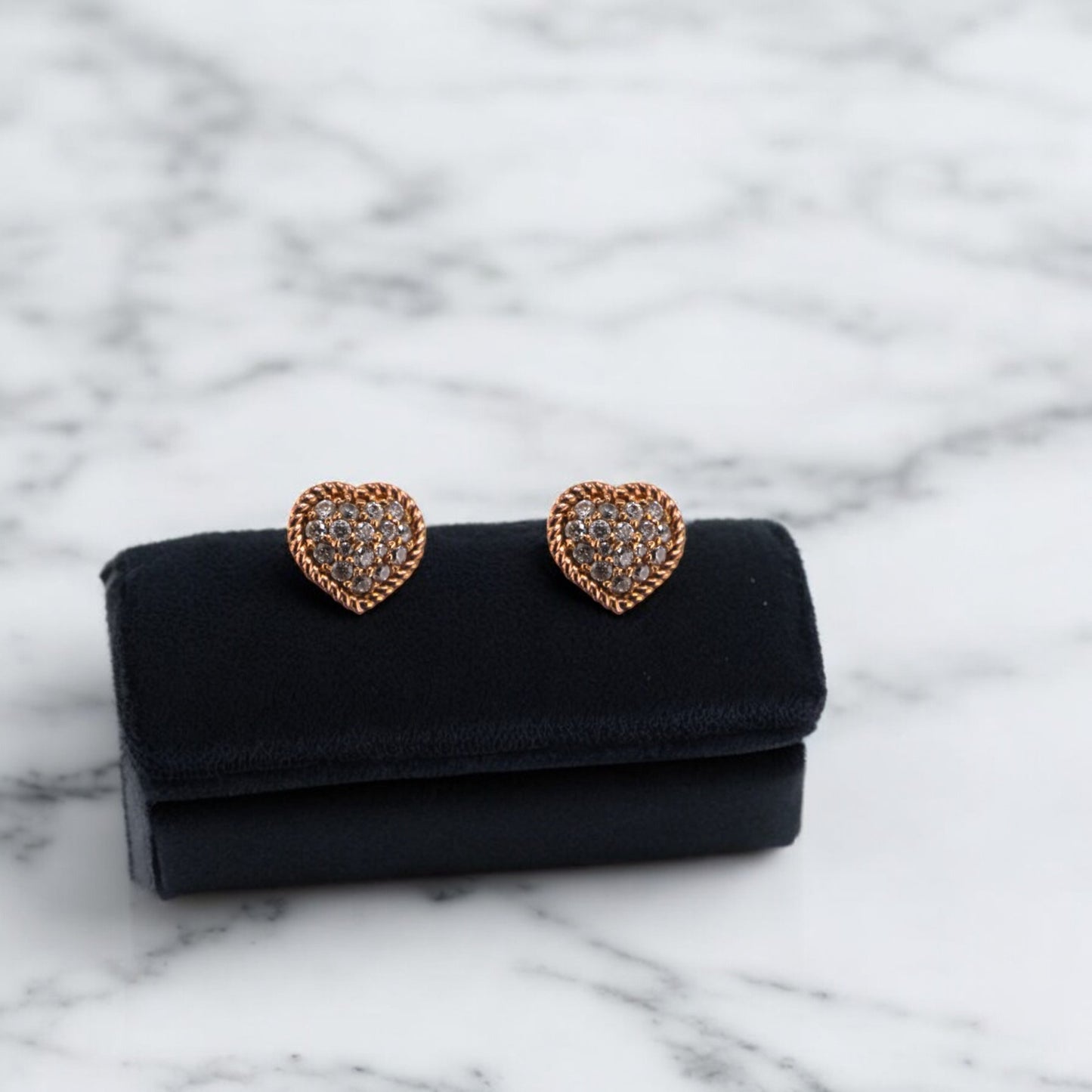 14KT Rose Gold W/ Cluster Diamond 1.00cttw Heart Studs Earrings