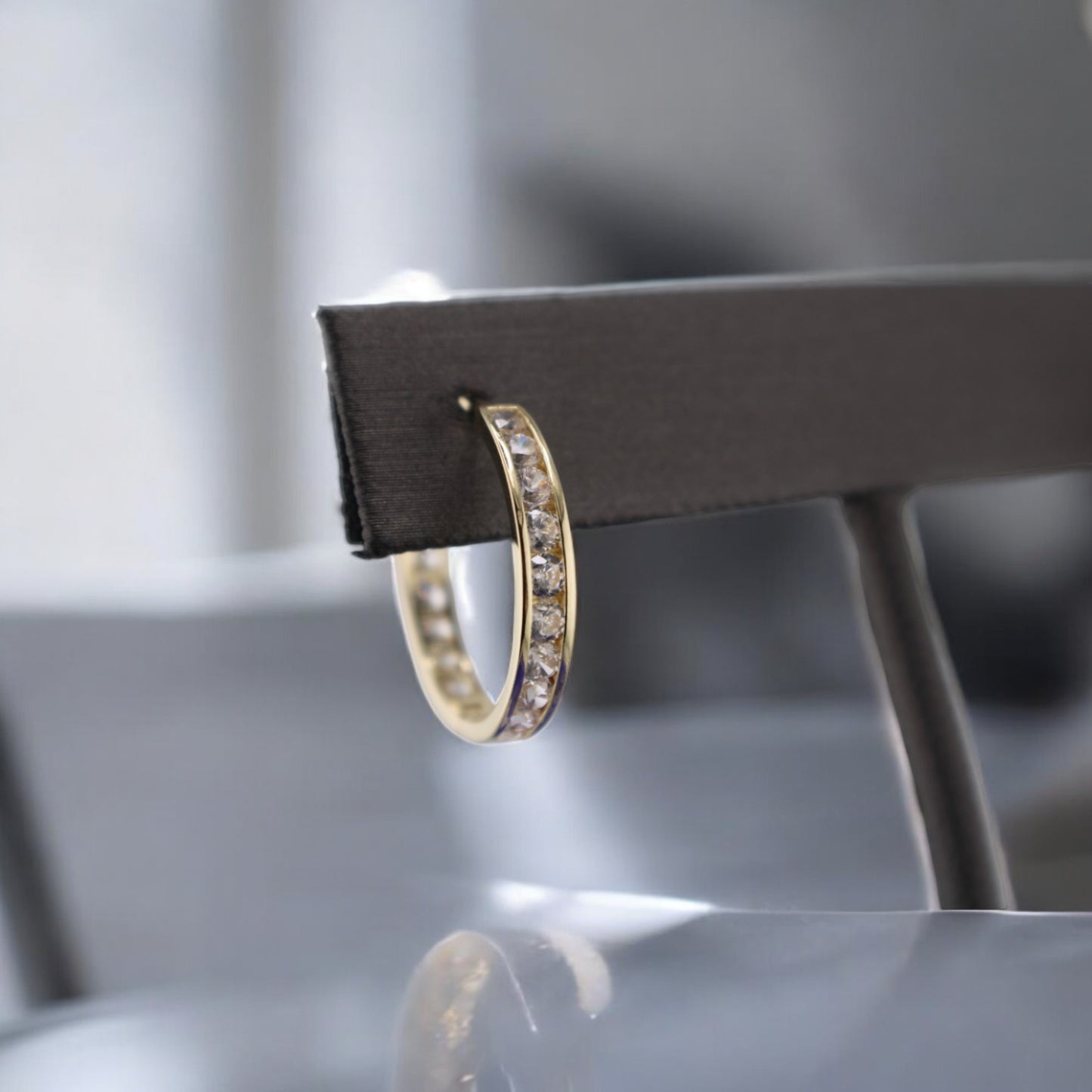 14KT Solid Yellow Gold W/ White Cz Hoops Style Earrings