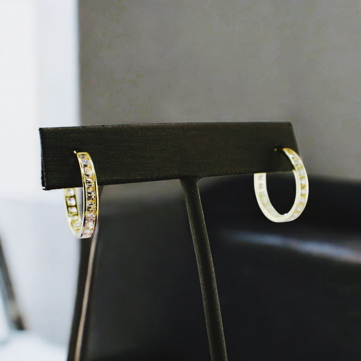 14KT Solid Yellow Gold W/ White Cz Hoops Style Earrings