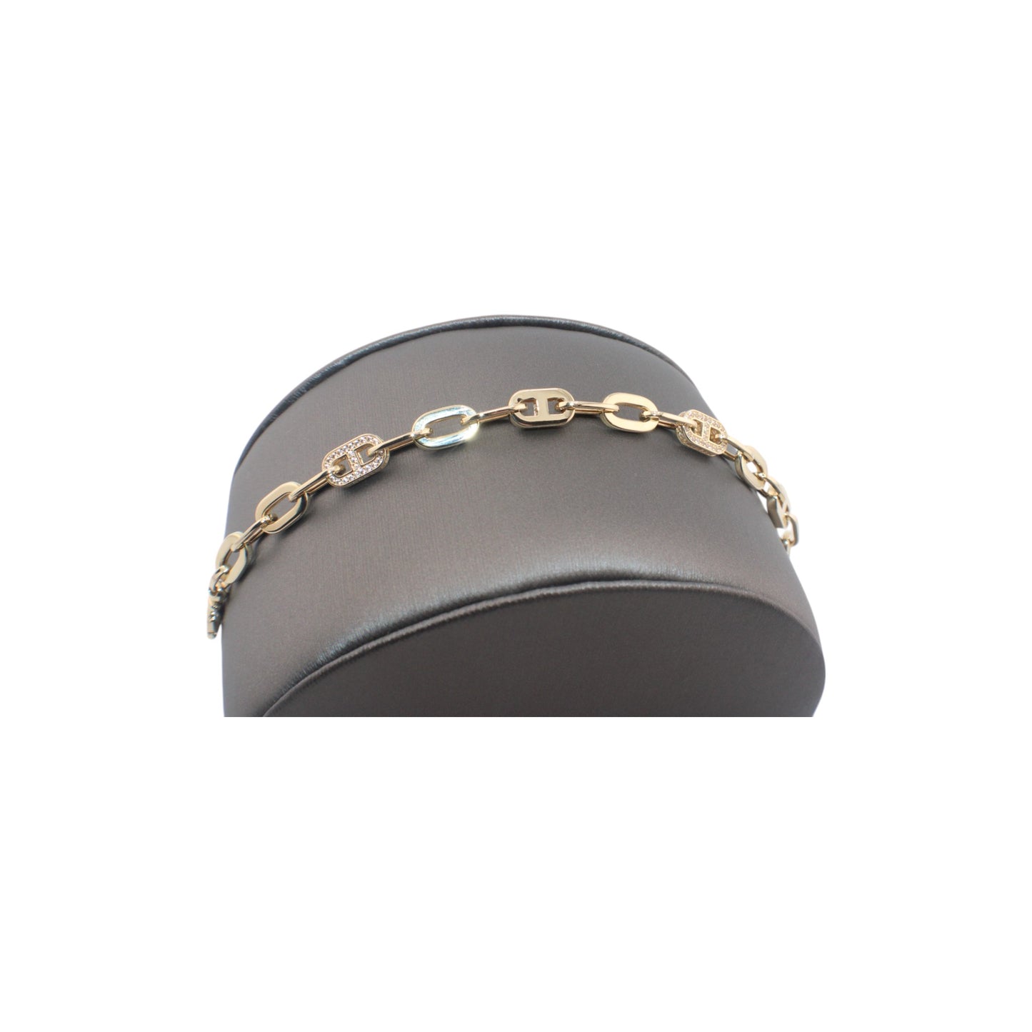 14KT Yellow Gold Semi-Solid Fancy Paper-Clip W/White Cz Link Bracelets