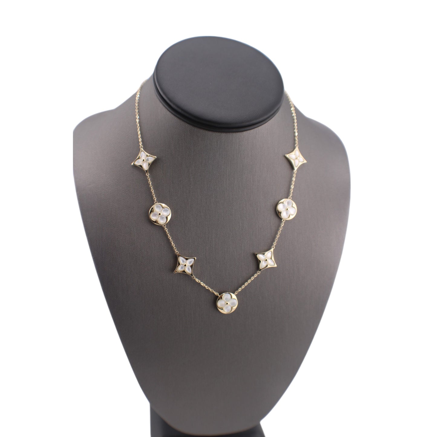 14KT Yellow Solid Gold Fancy Mother of Pearl Flower Link Chain