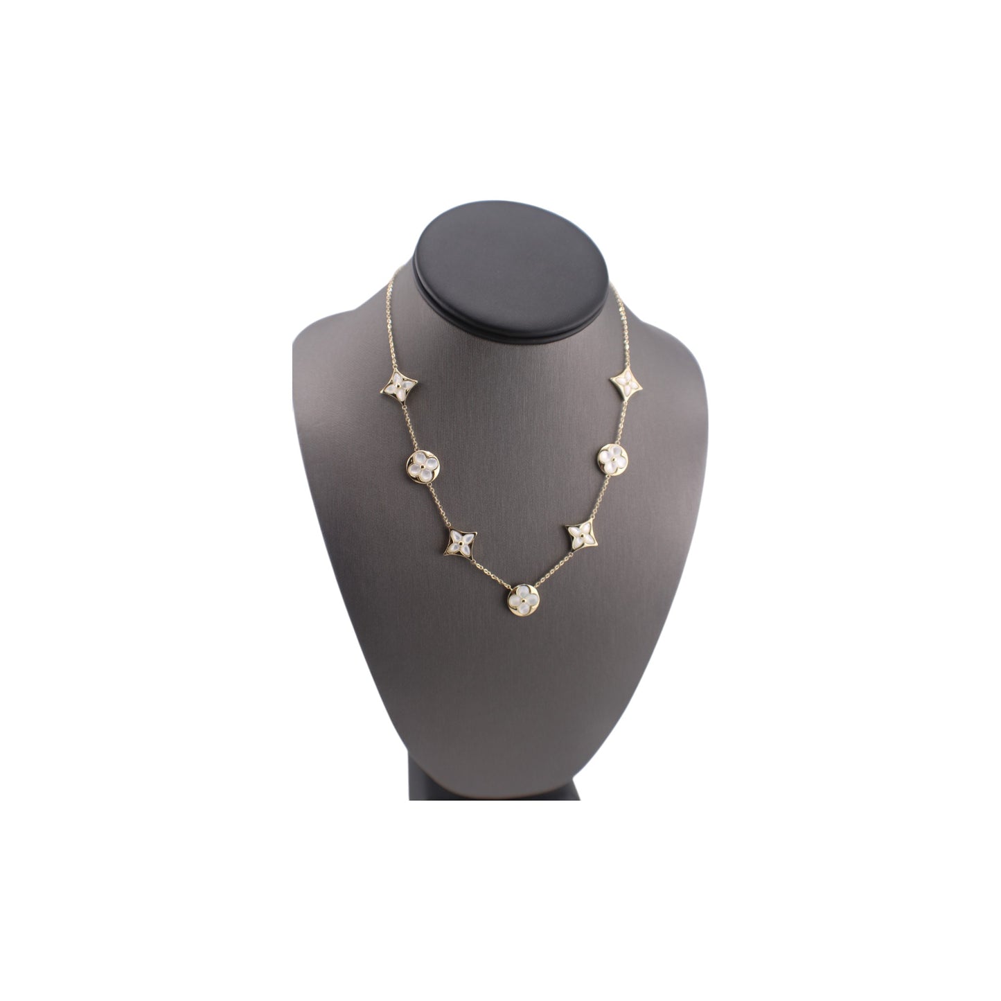 14KT Yellow Solid Gold Fancy Mother of Pearl Flower Link Chain