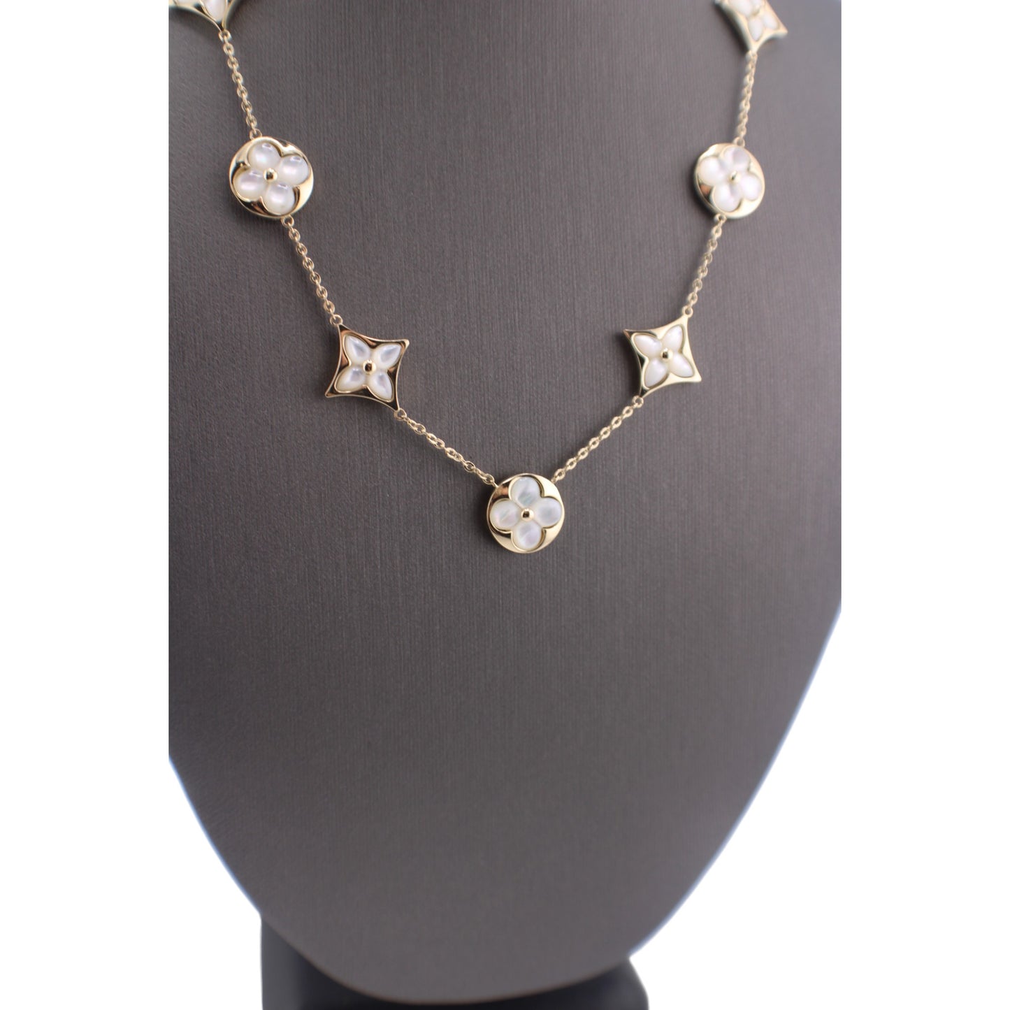14KT Yellow Solid Gold Fancy Mother of Pearl Flower Link Chain