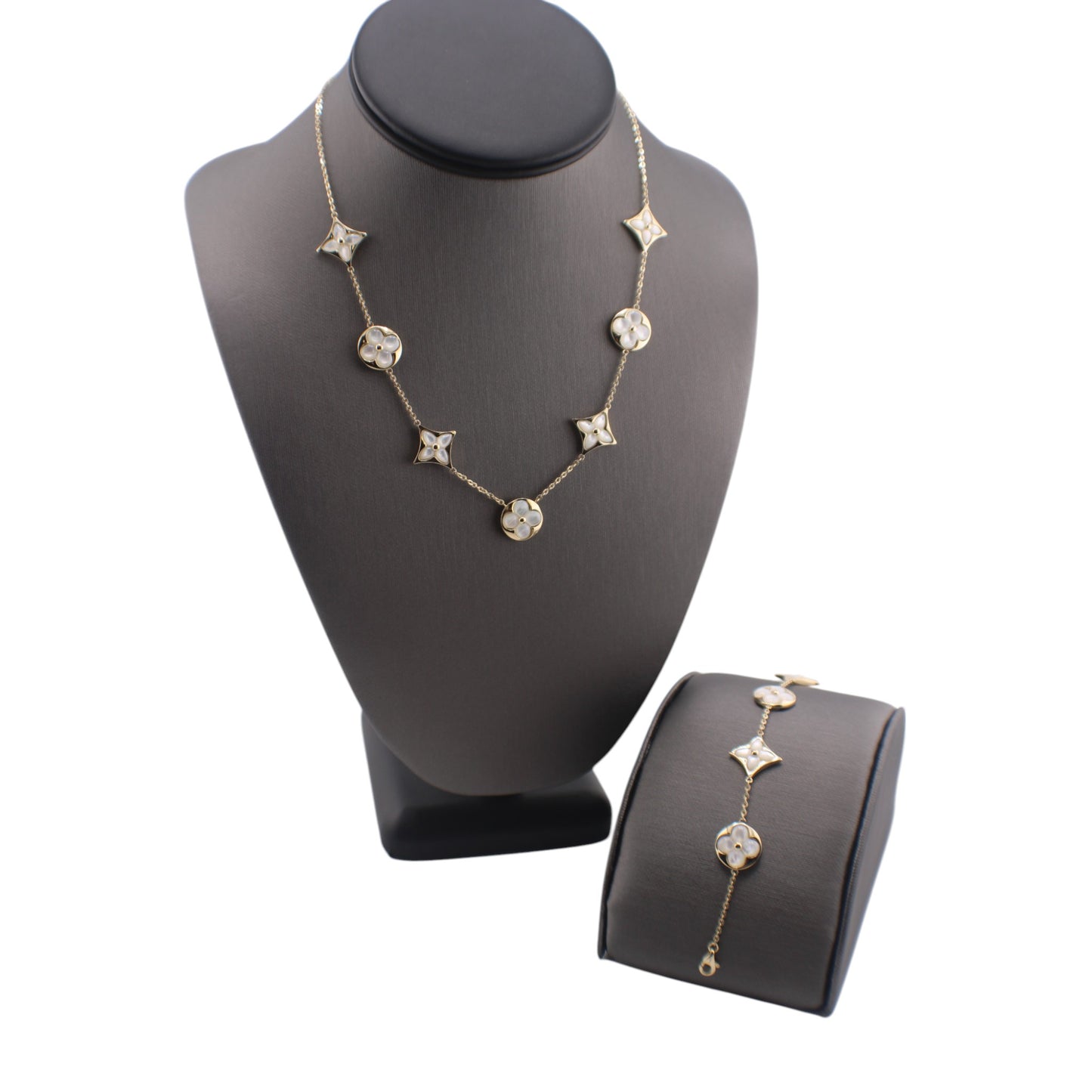 14KT Yellow Solid Gold Fancy Mother of Pearl Flower Link Chain