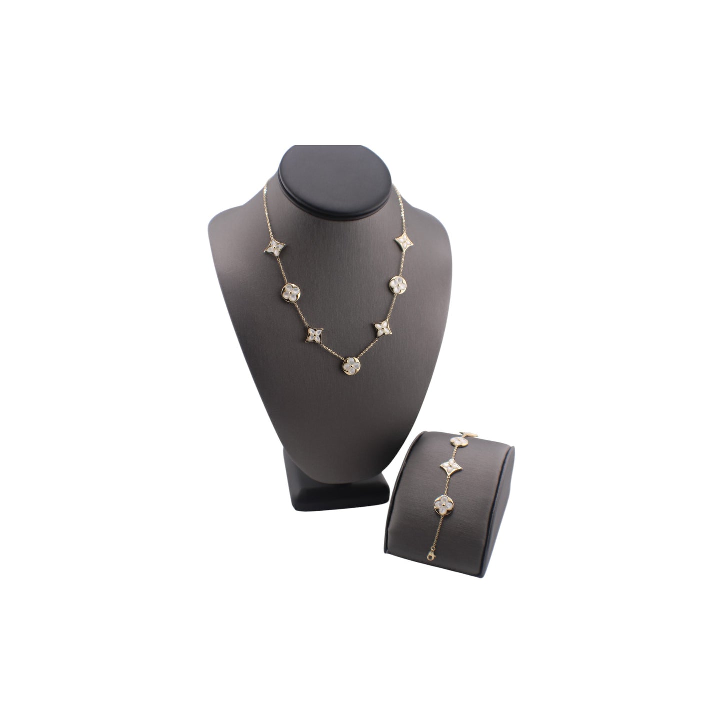 14KT Yellow Solid Gold Fancy Mother of Pearl Flower Link Chain