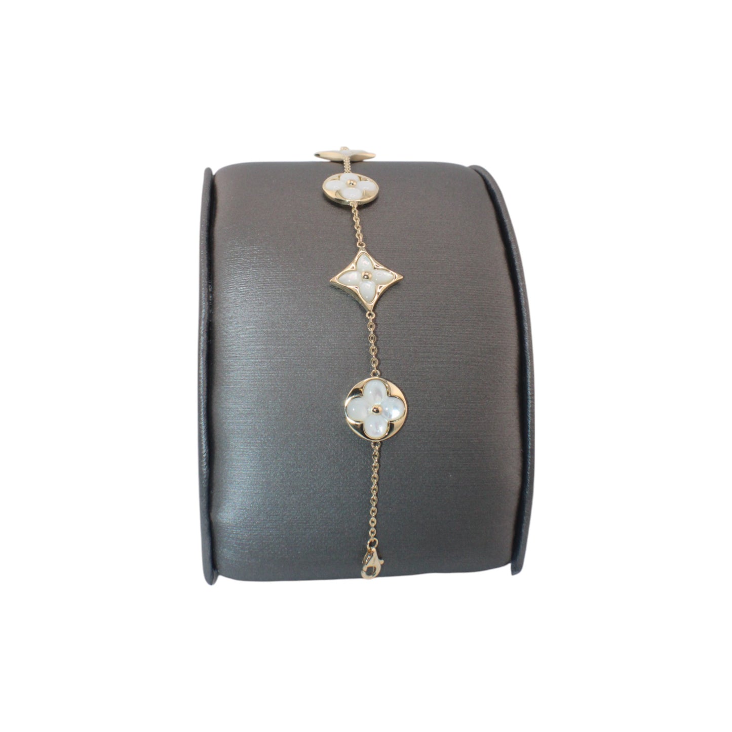 14KT Yellow Solid Gold Fancy Mother of Pearl Flower Link Chain