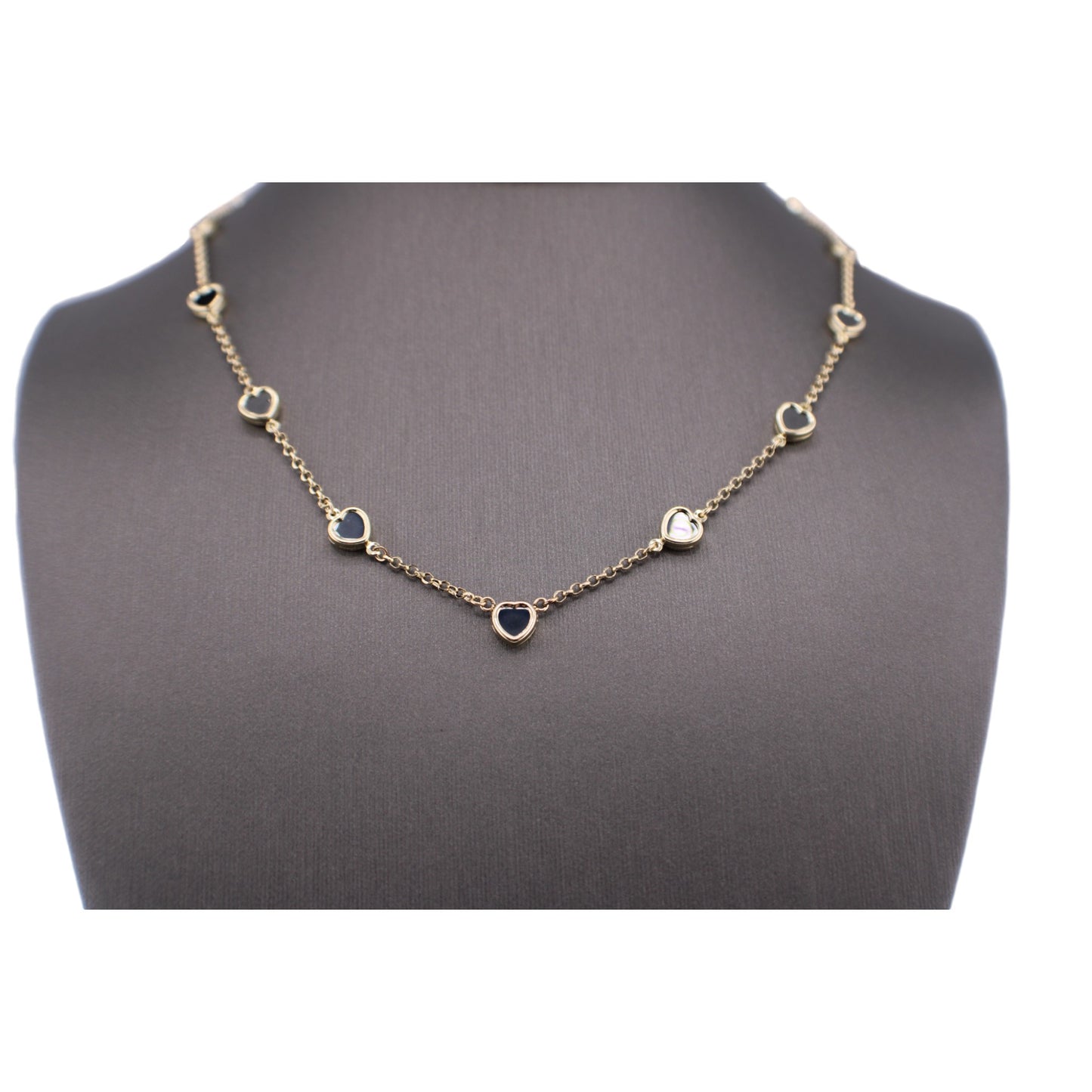 14KT Yellow Solid Gold Fancy Onyx Hart Link Chain