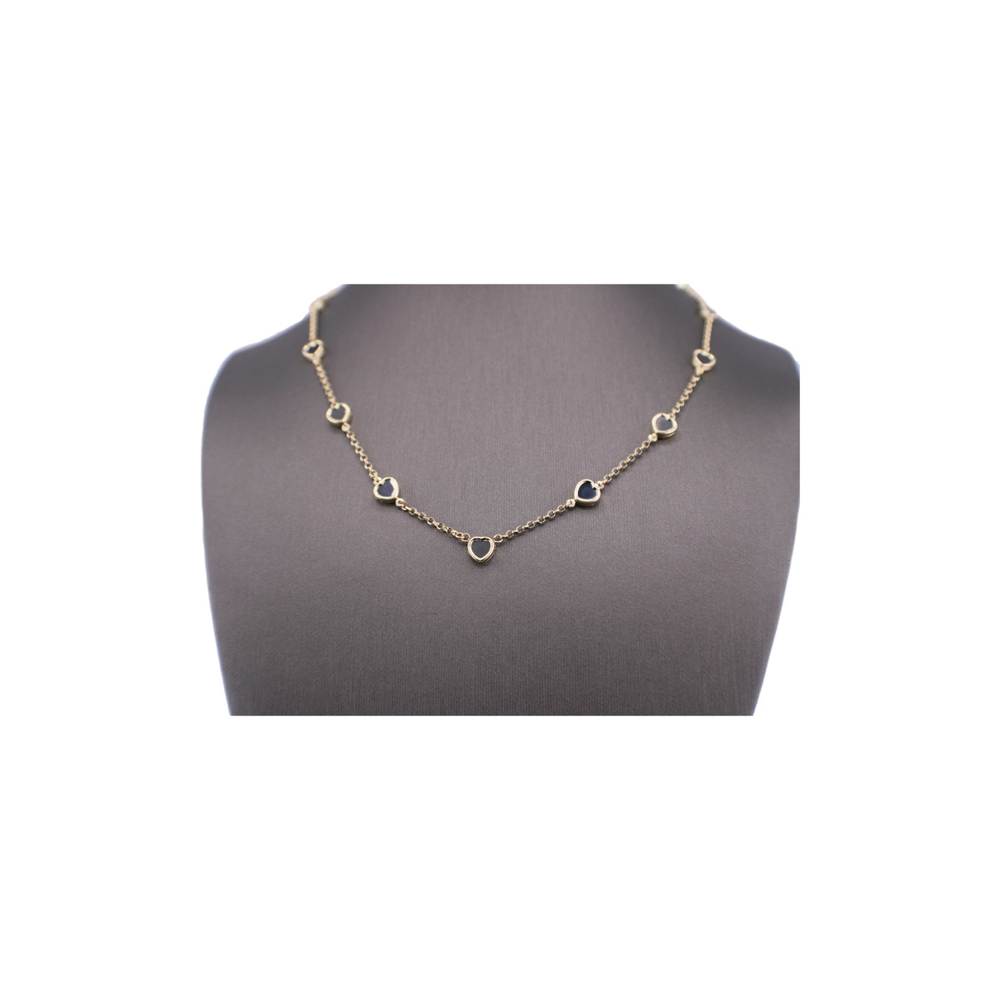 14KT Yellow Solid Gold Fancy Onyx Hart Link Chain