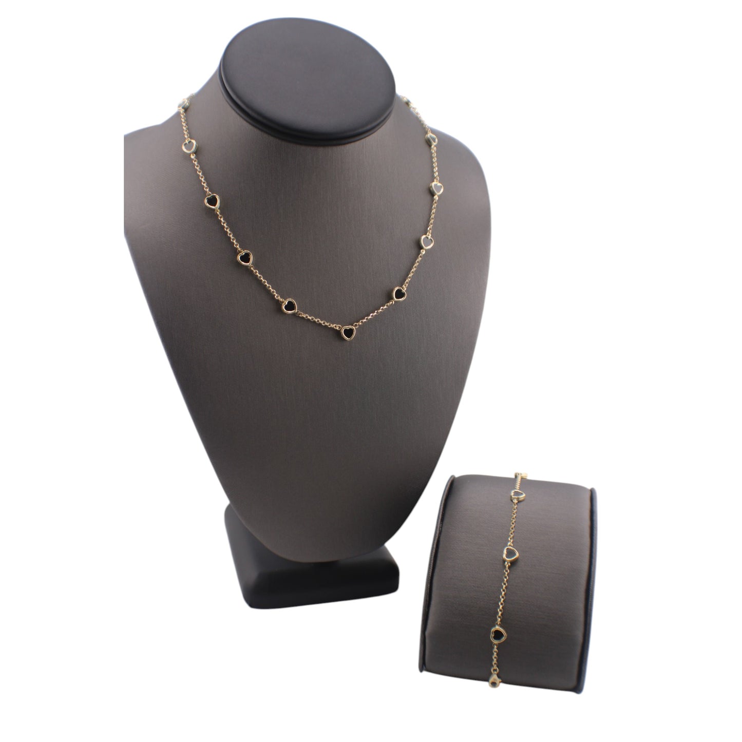 14KT Yellow Solid Gold Fancy Onyx Hart Link Chain